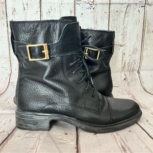 VINCE CAMUTO Taryn Combat Leather Boots, Black,  Size 5.5